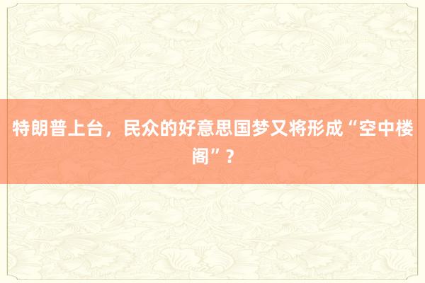 特朗普上台，民众的好意思国梦又将形成“空中楼阁”？